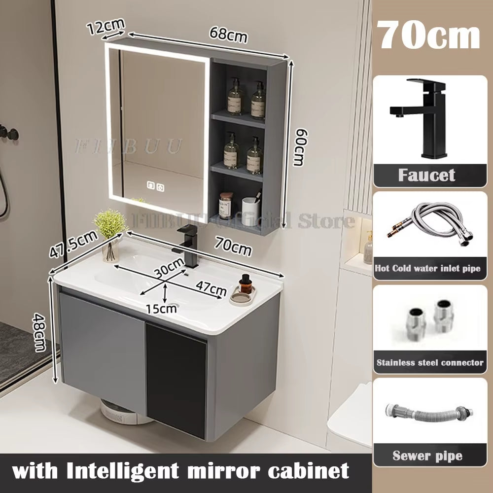 Wall Mounted Bathroom Cabinet Combination Washbasin Sink Vanity Bathroom Cabinet Ceramic Integrated Toilet Washbasin Furniture