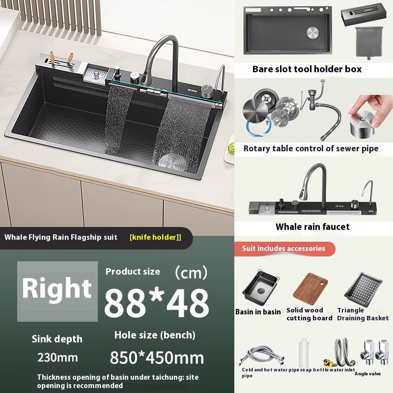 New Honeycomb Embossed Waterfall Kitchen Sink Stainless Steel Big Size Wash Basin Large Single Bowl with Chopping Board