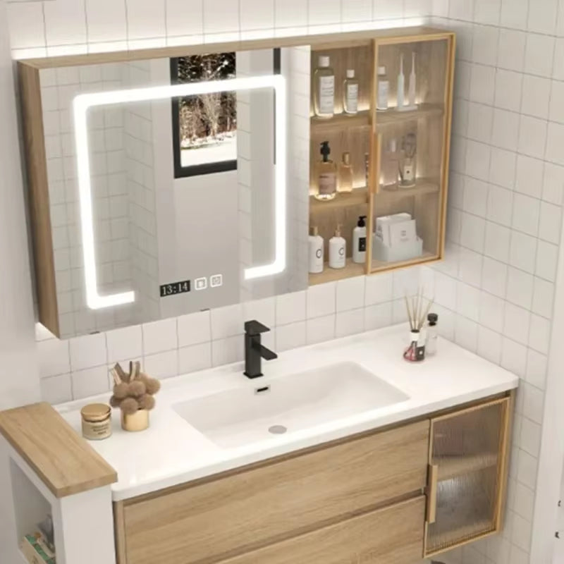 Furniture Luxury Filing Cabinets Bathroom Sinks Storage Cabinet Kit Mirrors Wall Double Washbasin White Vanity Mdf Mirror Open