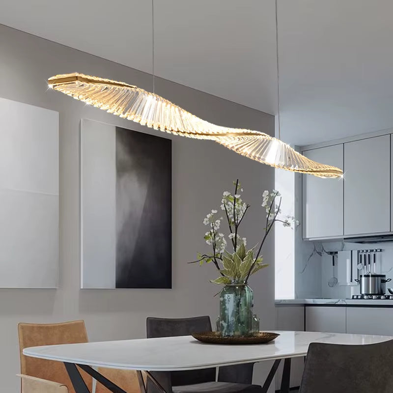 Dining Room Crystal LED Chandelier Modern One Word Spiral Design Hanging Lamp Luxury Kitchen Island Bar Table Lighting Fixture