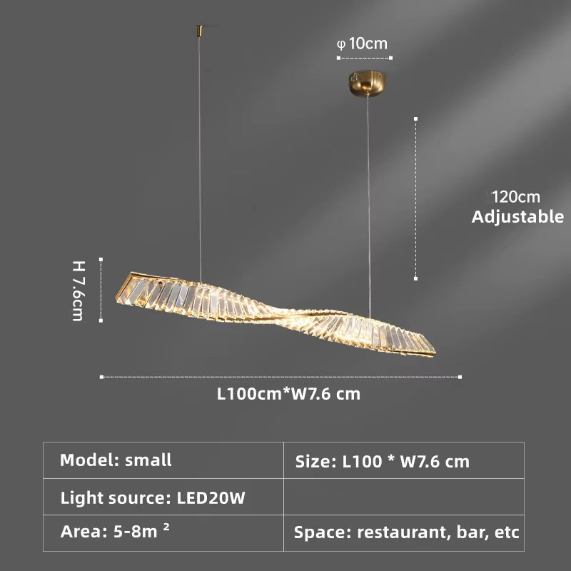 Dining Room Crystal LED Chandelier Modern One Word Spiral Design Hanging Lamp Luxury Kitchen Island Bar Table Lighting Fixture