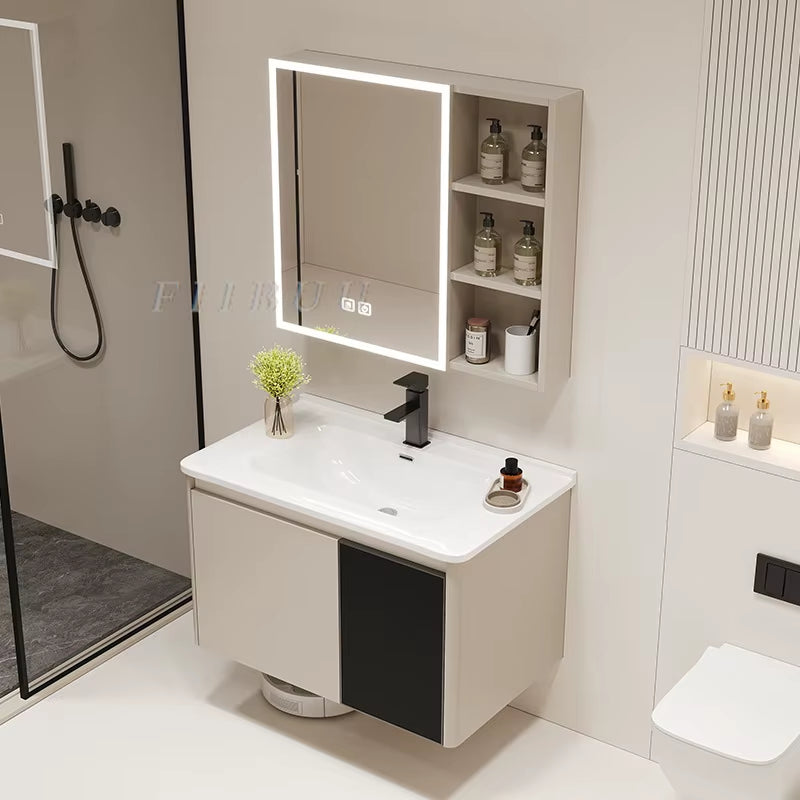 Wall Mounted Bathroom Cabinet Combination Washbasin Sink Vanity Bathroom Cabinet Ceramic Integrated Toilet Washbasin Furniture