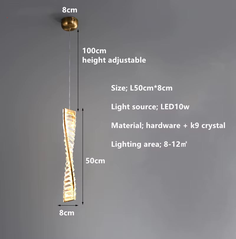 Dining Room Crystal LED Chandelier Modern One Word Spiral Design Hanging Lamp Luxury Kitchen Island Bar Table Lighting Fixture