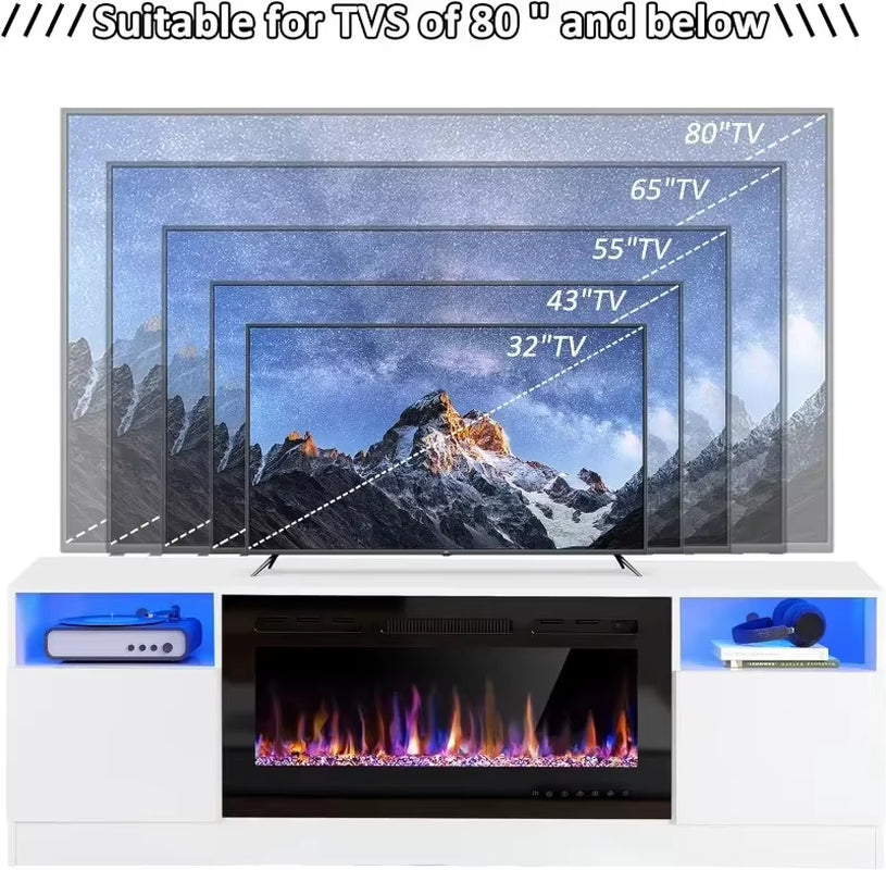 70" Fireplace TV Stand for up to 80" with 36" Electric Fireplace TV Console for the Living Room LED Light Entertainment Center