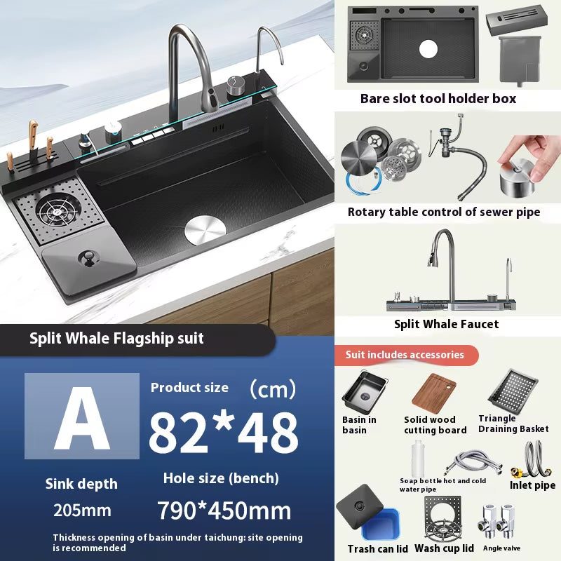 New Honeycomb Embossed Waterfall Kitchen Sink Stainless Steel Big Size Wash Basin Large Single Bowl with Chopping Board
