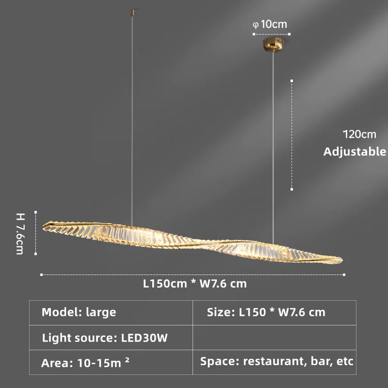 Dining Room Crystal LED Chandelier Modern One Word Spiral Design Hanging Lamp Luxury Kitchen Island Bar Table Lighting Fixture