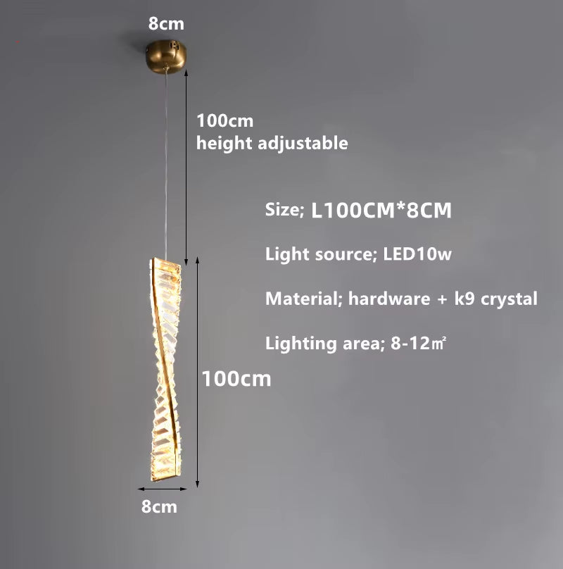 Dining Room Crystal LED Chandelier Modern One Word Spiral Design Hanging Lamp Luxury Kitchen Island Bar Table Lighting Fixture