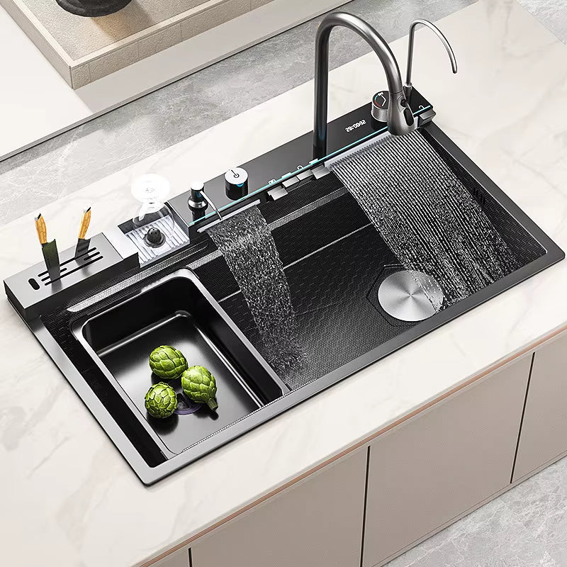 New Honeycomb Embossed Waterfall Kitchen Sink Stainless Steel Big Size Wash Basin Large Single Bowl with Chopping Board