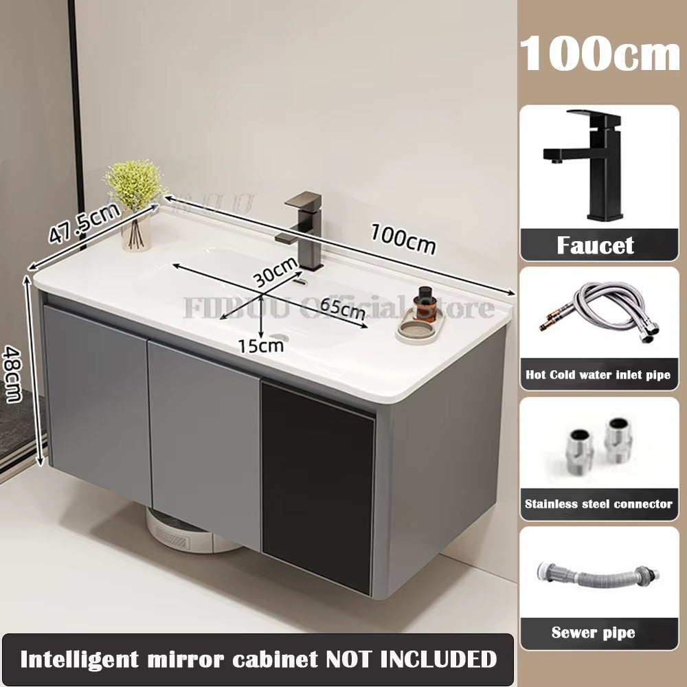 Wall Mounted Bathroom Cabinet Combination Washbasin Sink Vanity Bathroom Cabinet Ceramic Integrated Toilet Washbasin Furniture