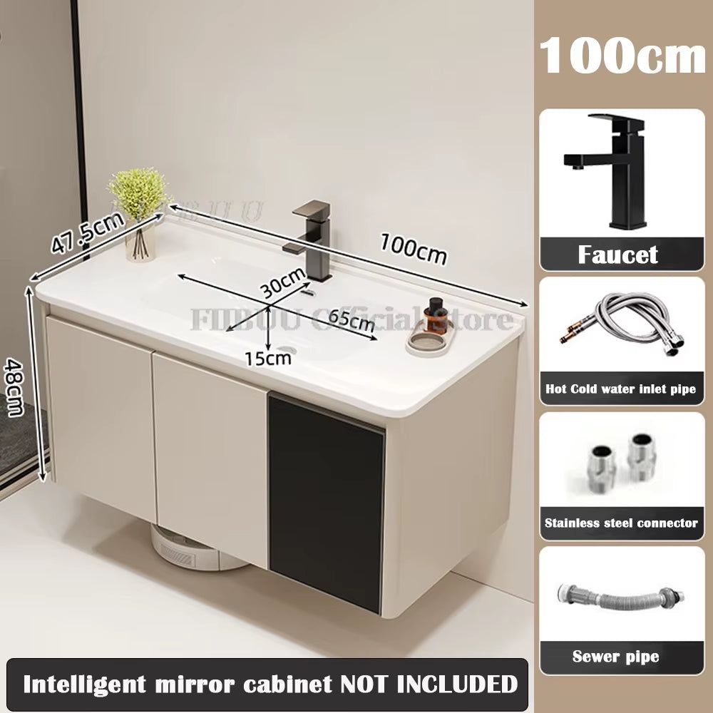 Wall Mounted Bathroom Cabinet Combination Washbasin Sink Vanity Bathroom Cabinet Ceramic Integrated Toilet Washbasin Furniture