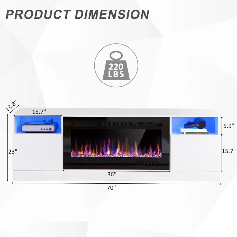 70" Fireplace TV Stand for up to 80" with 36" Electric Fireplace TV Console for the Living Room LED Light Entertainment Center