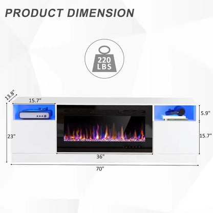 70" Fireplace TV Stand for up to 80" with 36" Electric Fireplace TV Console for the Living Room LED Light Entertainment Center