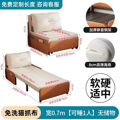 Single Sofa Bed Folding Dual-Purpose Small Apartment Rental Apartment Simple Sofa Lazy People Can Lie and Sleep Cat Grab Cloth