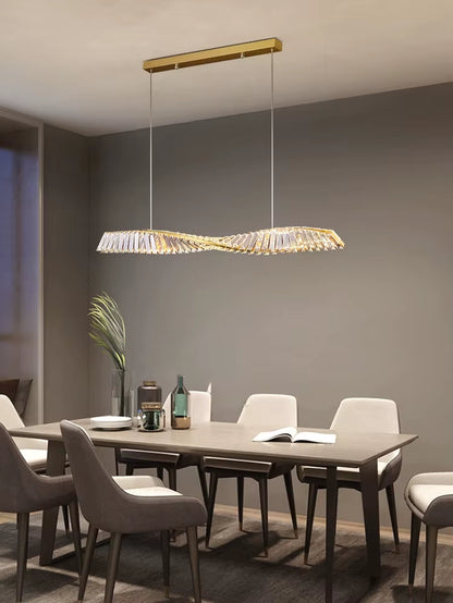 Dining Room Crystal LED Chandelier Modern One Word Spiral Design Hanging Lamp Luxury Kitchen Island Bar Table Lighting Fixture