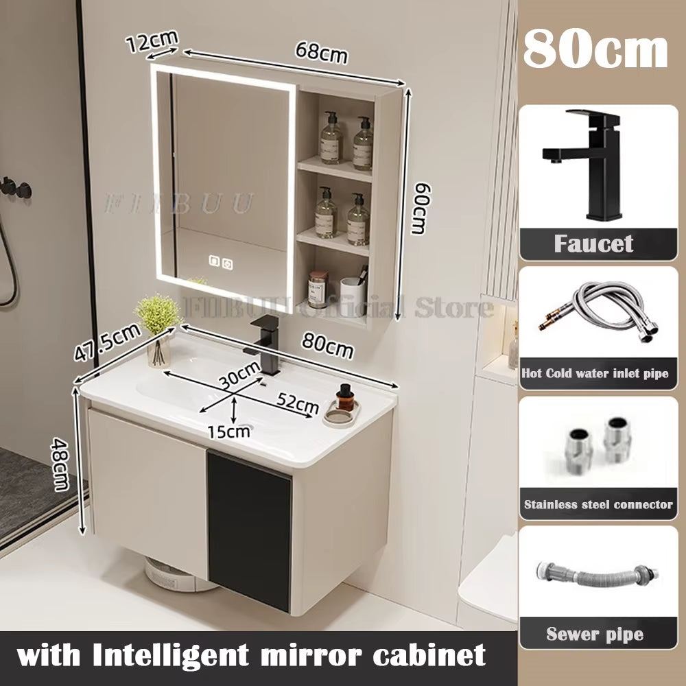 Wall Mounted Bathroom Cabinet Combination Washbasin Sink Vanity Bathroom Cabinet Ceramic Integrated Toilet Washbasin Furniture
