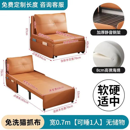 Single Sofa Bed Folding Dual-Purpose Small Apartment Rental Apartment Simple Sofa Lazy People Can Lie and Sleep Cat Grab Cloth