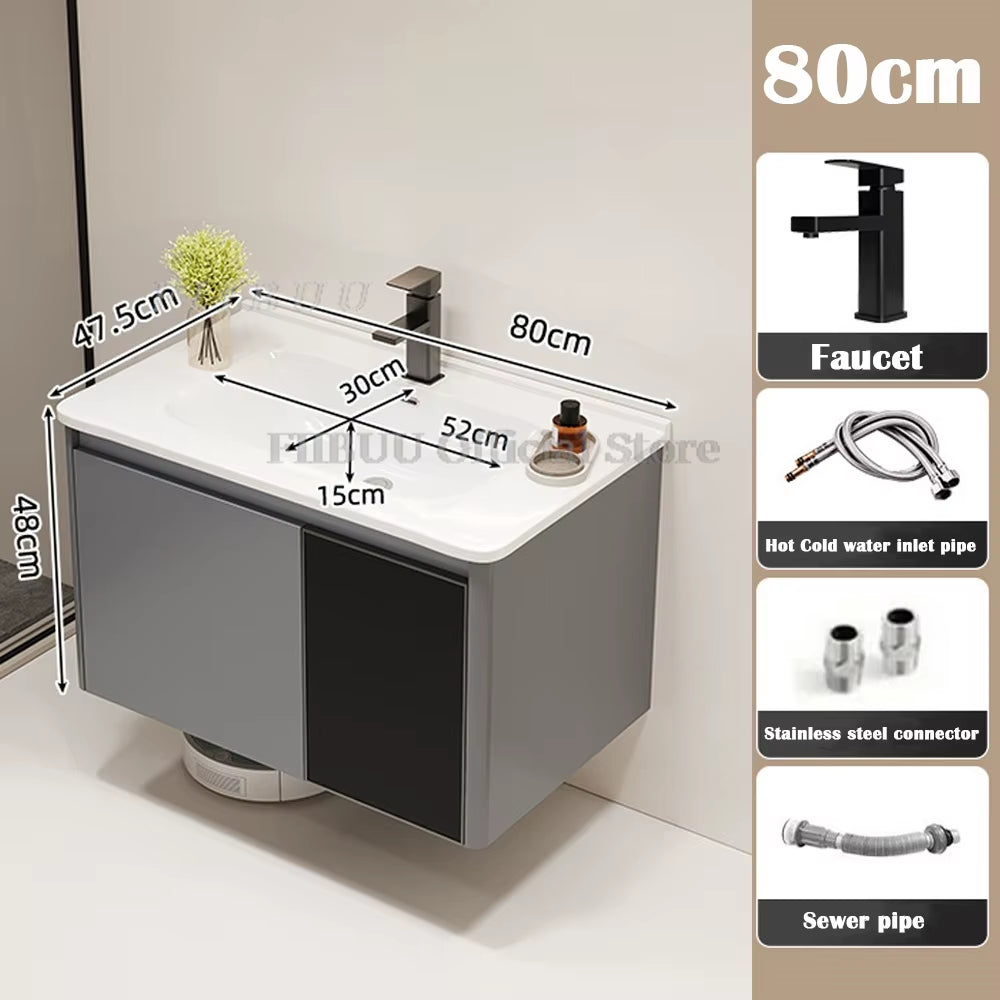 Wall Mounted Bathroom Cabinet Combination Washbasin Sink Vanity Bathroom Cabinet Ceramic Integrated Toilet Washbasin Furniture