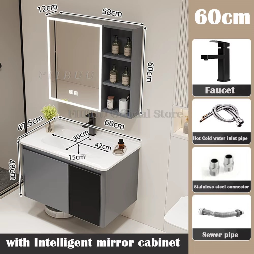 Wall Mounted Bathroom Cabinet Combination Washbasin Sink Vanity Bathroom Cabinet Ceramic Integrated Toilet Washbasin Furniture