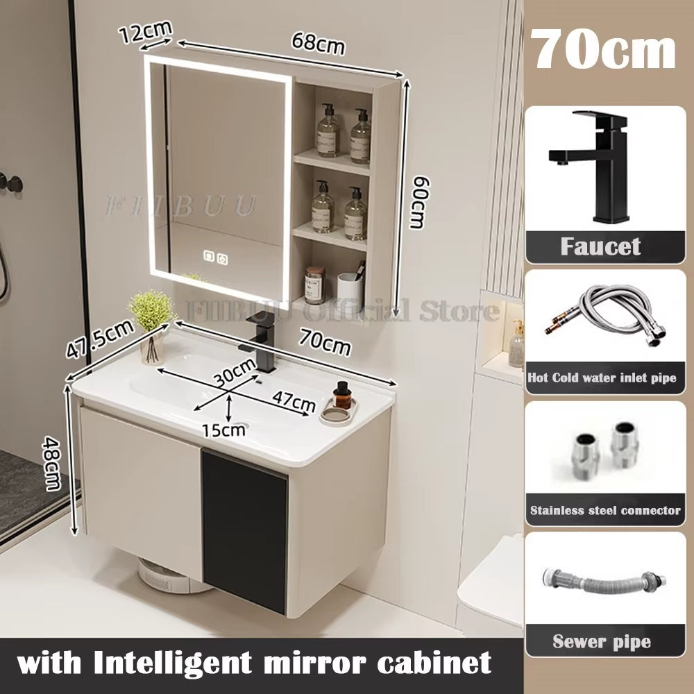 Wall Mounted Bathroom Cabinet Combination Washbasin Sink Vanity Bathroom Cabinet Ceramic Integrated Toilet Washbasin Furniture