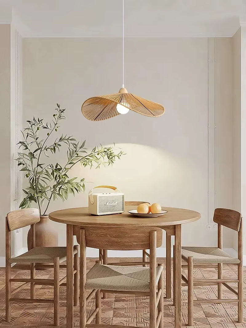 Nordic Wabi Sabi Led Pendant Lights for Living Room Home Decoration Rattan Bedroom Chandelier Loft Hanging Lamp Lustre Fixture