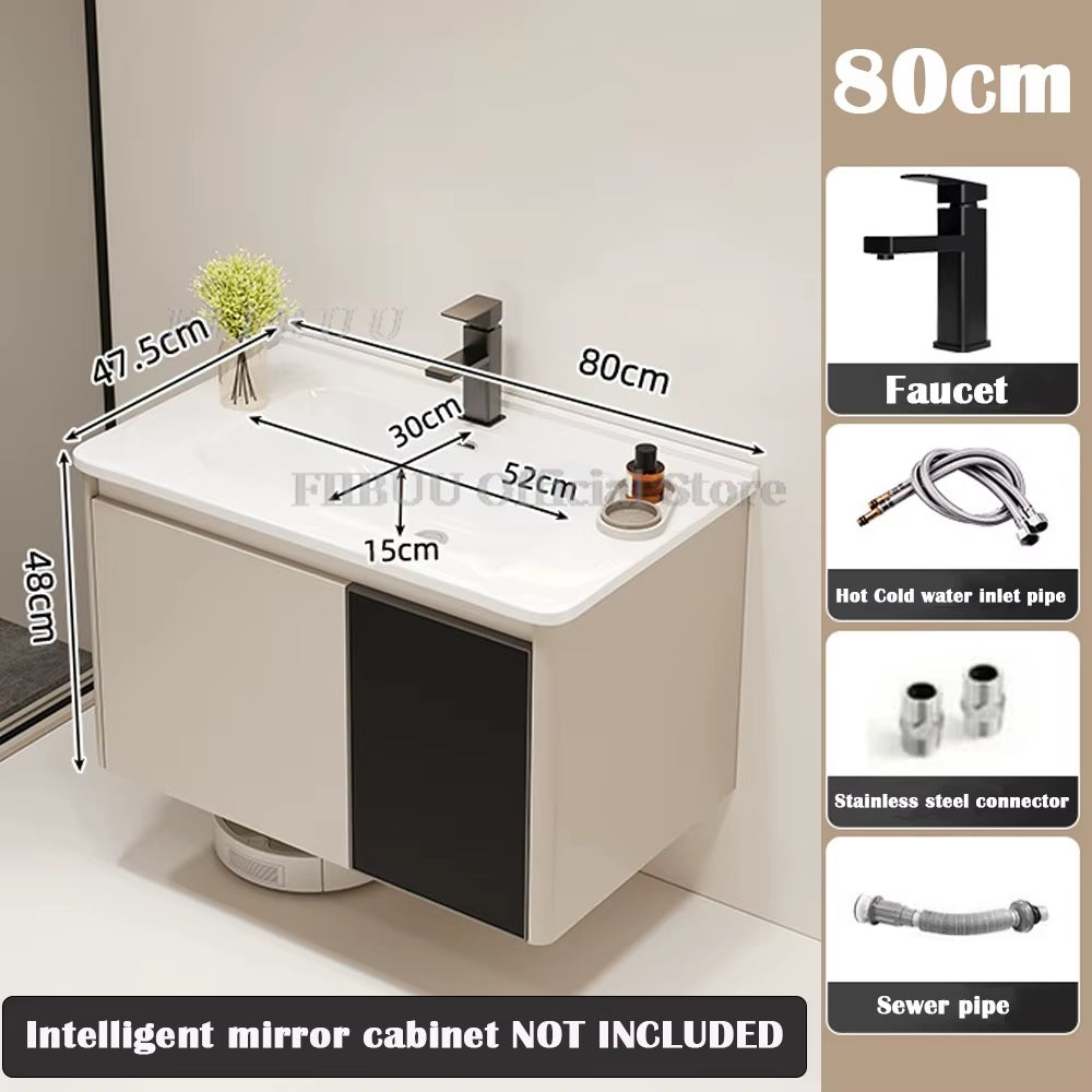 Wall Mounted Bathroom Cabinet Combination Washbasin Sink Vanity Bathroom Cabinet Ceramic Integrated Toilet Washbasin Furniture