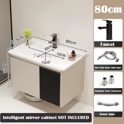 Wall Mounted Bathroom Cabinet Combination Washbasin Sink Vanity Bathroom Cabinet Ceramic Integrated Toilet Washbasin Furniture