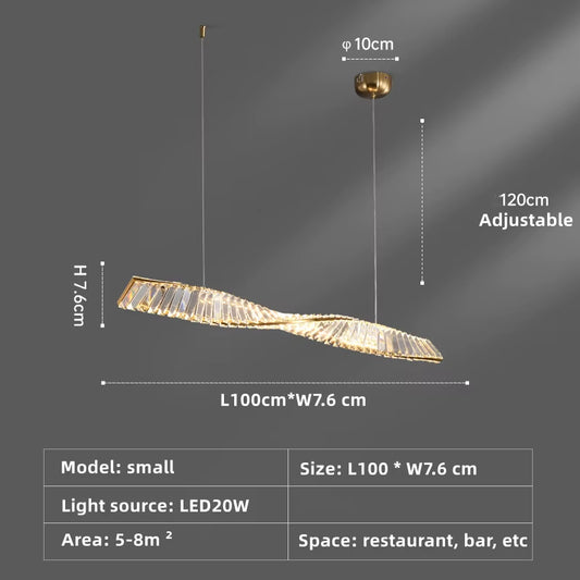 Dining Room Crystal LED Chandelier Modern One Word Spiral Design Hanging Lamp Luxury Kitchen Island Bar Table Lighting Fixture