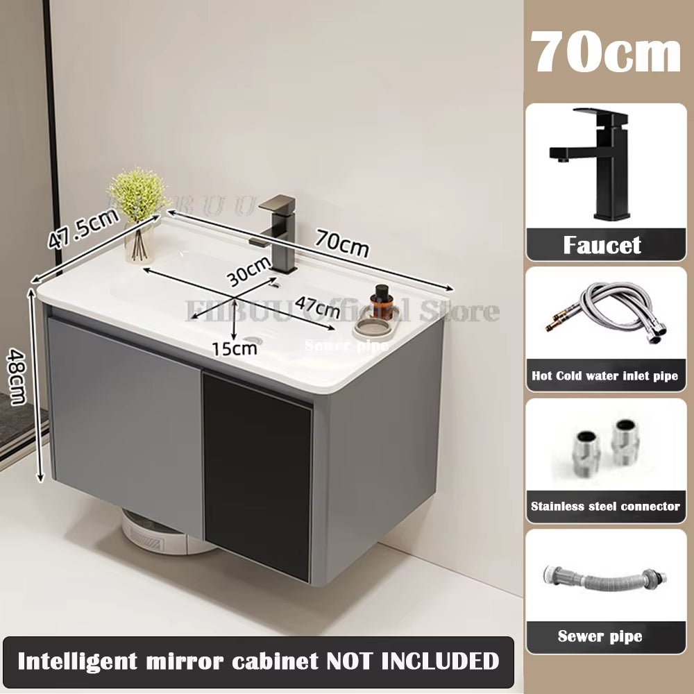 Wall Mounted Bathroom Cabinet Combination Washbasin Sink Vanity Bathroom Cabinet Ceramic Integrated Toilet Washbasin Furniture