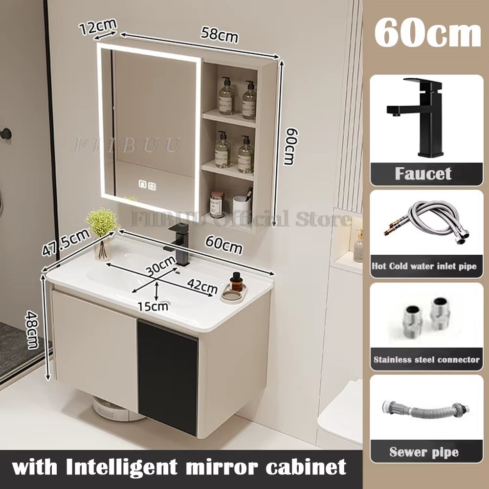 Wall Mounted Bathroom Cabinet Combination Washbasin Sink Vanity Bathroom Cabinet Ceramic Integrated Toilet Washbasin Furniture