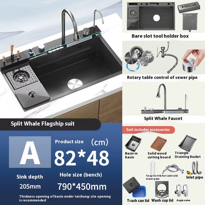 New Honeycomb Embossed Waterfall Kitchen Sink Stainless Steel Big Size Wash Basin Large Single Bowl with Chopping Board