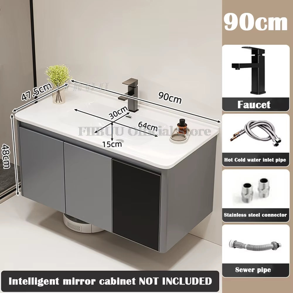 Wall Mounted Bathroom Cabinet Combination Washbasin Sink Vanity Bathroom Cabinet Ceramic Integrated Toilet Washbasin Furniture