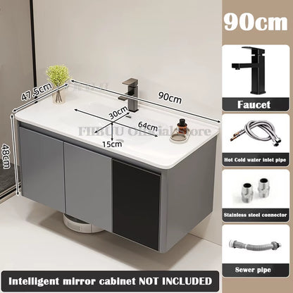 Wall Mounted Bathroom Cabinet Combination Washbasin Sink Vanity Bathroom Cabinet Ceramic Integrated Toilet Washbasin Furniture
