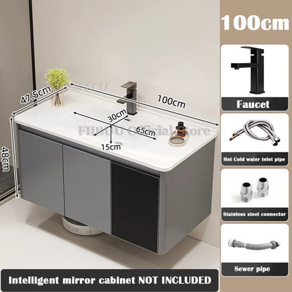 Wall Mounted Bathroom Cabinet Combination Washbasin Sink Vanity Bathroom Cabinet Ceramic Integrated Toilet Washbasin Furniture