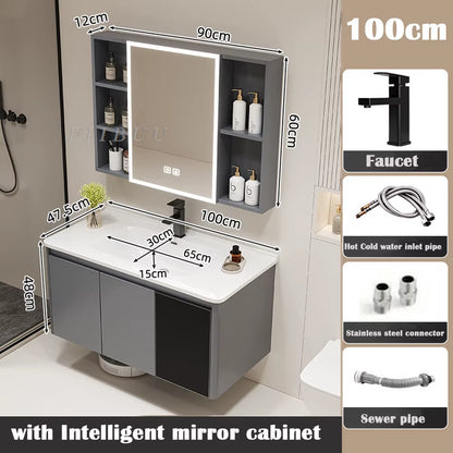 Wall Mounted Bathroom Cabinet Combination Washbasin Sink Vanity Bathroom Cabinet Ceramic Integrated Toilet Washbasin Furniture