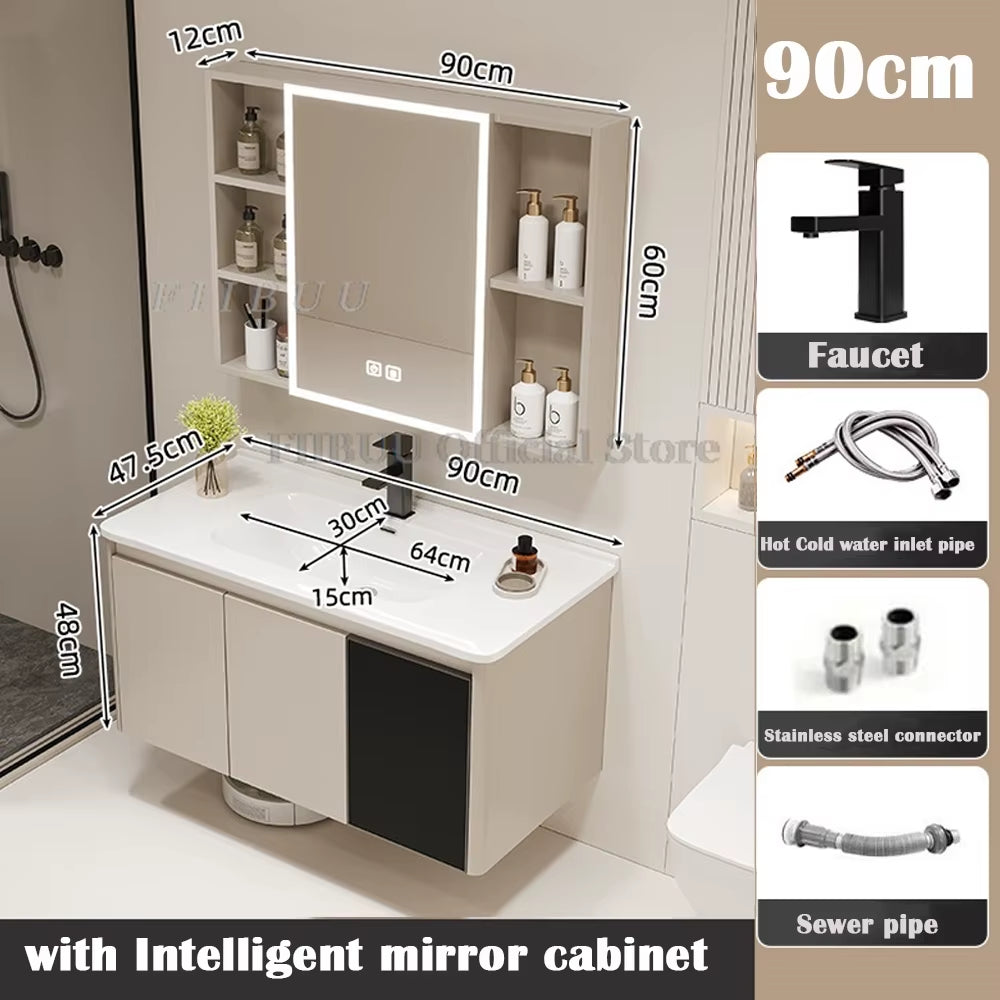 Wall Mounted Bathroom Cabinet Combination Washbasin Sink Vanity Bathroom Cabinet Ceramic Integrated Toilet Washbasin Furniture