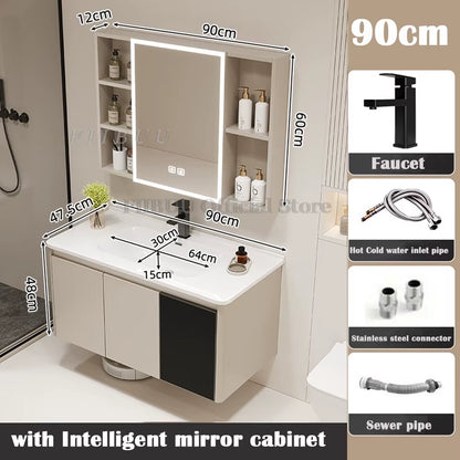 Wall Mounted Bathroom Cabinet Combination Washbasin Sink Vanity Bathroom Cabinet Ceramic Integrated Toilet Washbasin Furniture