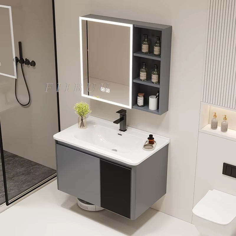 Wall Mounted Bathroom Cabinet Combination Washbasin Sink Vanity Bathroom Cabinet Ceramic Integrated Toilet Washbasin Furniture