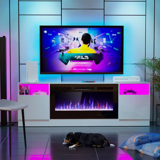 70" Fireplace TV Stand for up to 80" with 36" Electric Fireplace TV Console for the Living Room LED Light Entertainment Center