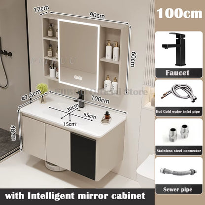 Wall Mounted Bathroom Cabinet Combination Washbasin Sink Vanity Bathroom Cabinet Ceramic Integrated Toilet Washbasin Furniture