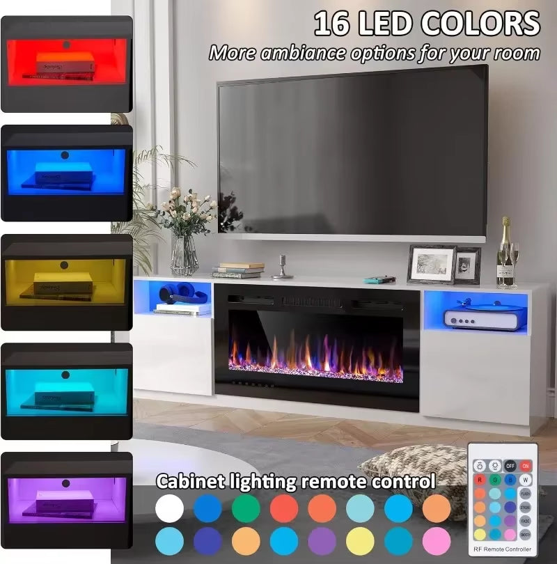70" Fireplace TV Stand for up to 80" with 36" Electric Fireplace TV Console for the Living Room LED Light Entertainment Center