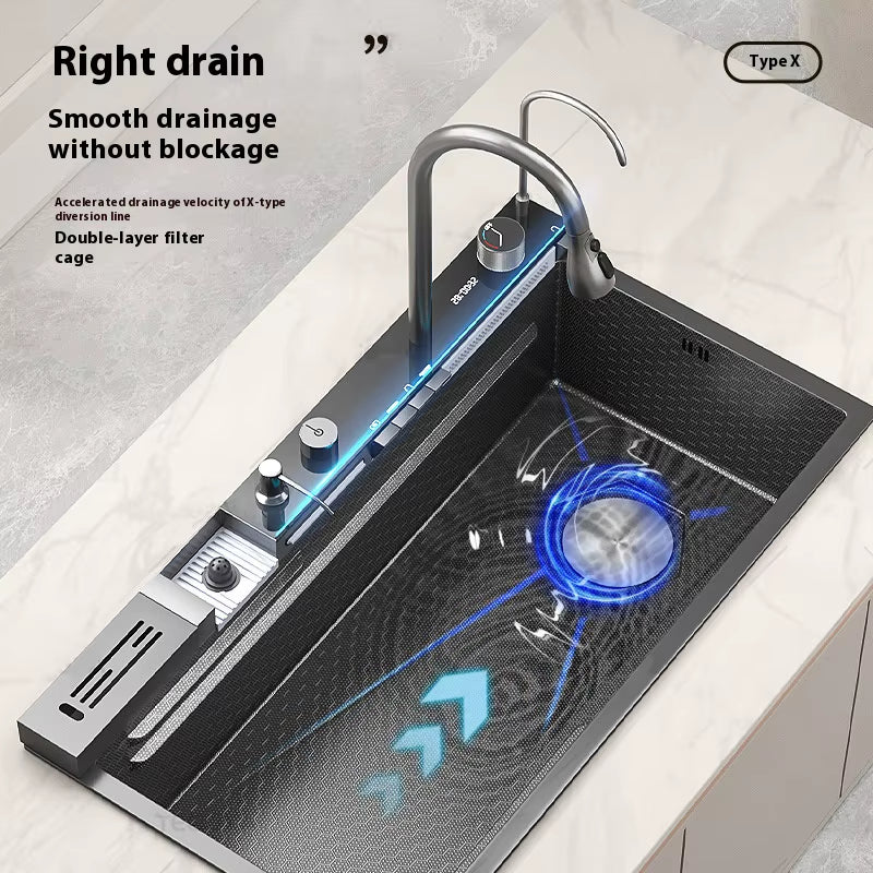 New Honeycomb Embossed Waterfall Kitchen Sink Stainless Steel Big Size Wash Basin Large Single Bowl with Chopping Board