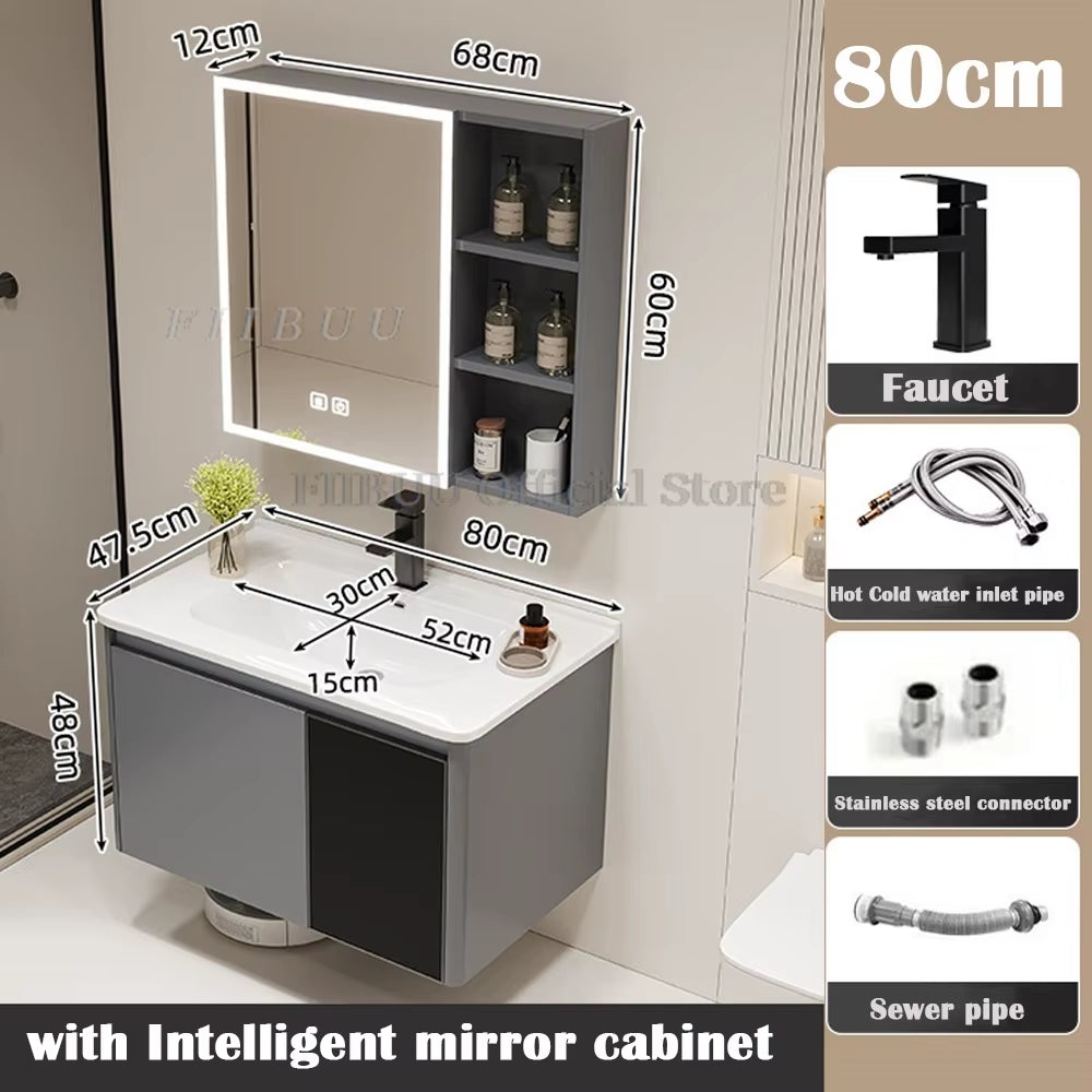 Wall Mounted Bathroom Cabinet Combination Washbasin Sink Vanity Bathroom Cabinet Ceramic Integrated Toilet Washbasin Furniture