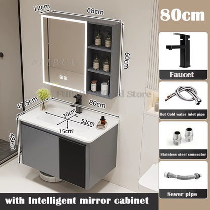 Wall Mounted Bathroom Cabinet Combination Washbasin Sink Vanity Bathroom Cabinet Ceramic Integrated Toilet Washbasin Furniture